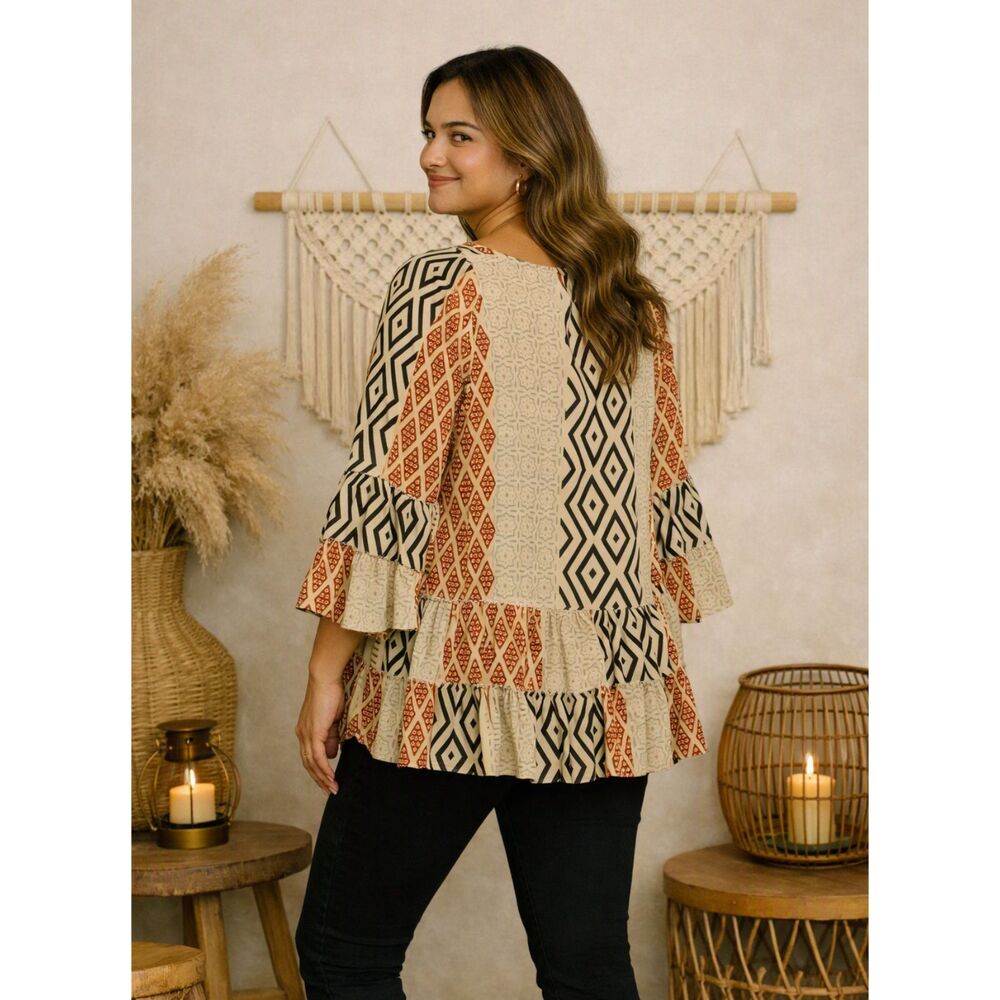 Sacred Threads Boho Artisan Mixed‑Print Tunic Size L/XL